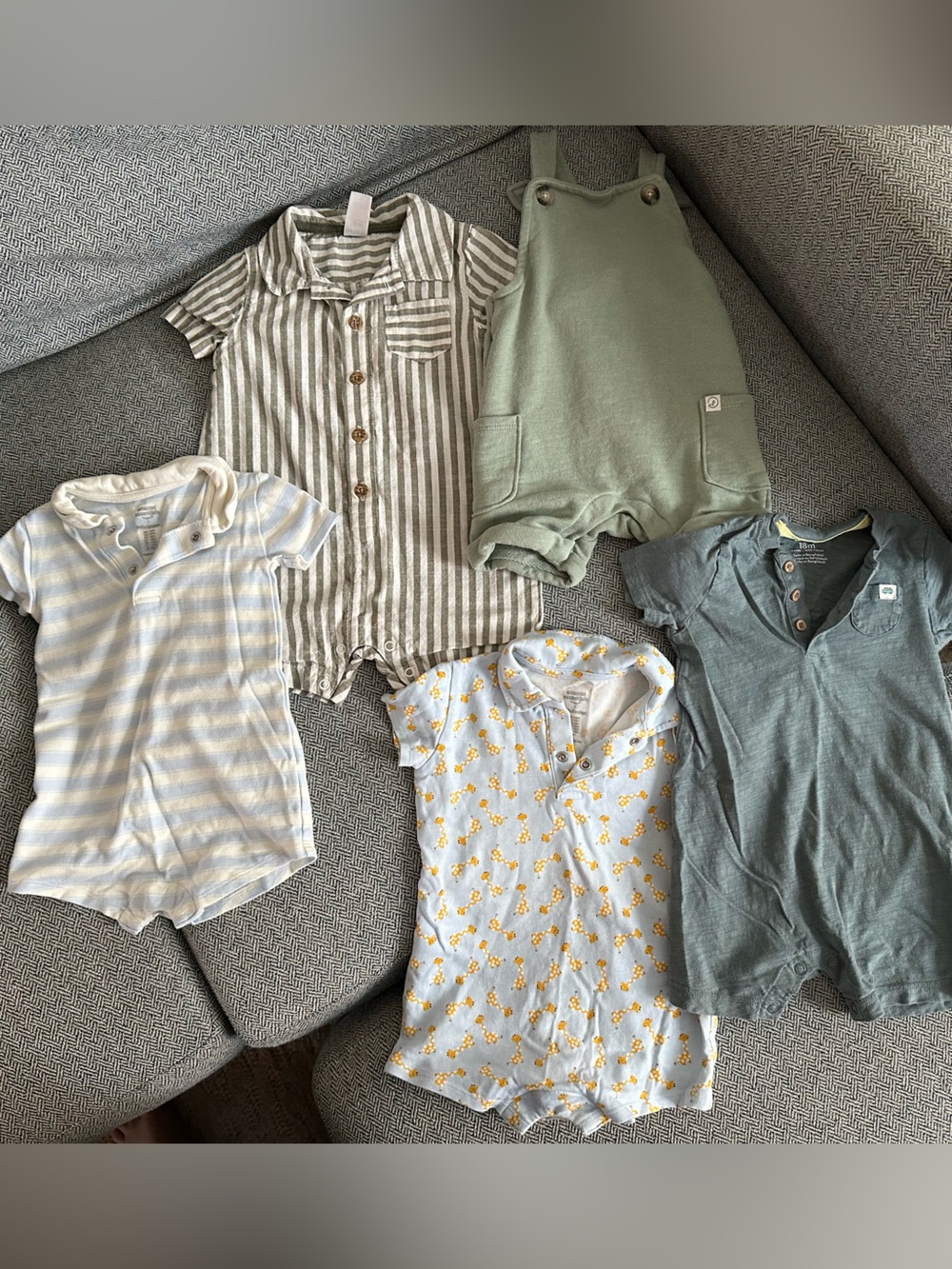 Toddler Summer Short Sleeve Rompers (lot of 5 outfits) - all size 12-18 months